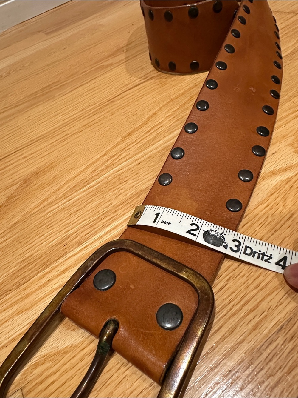 Vintage Arden B Brown Studded Leather Belt with Antique Brass Buckle - Picture 4 of 5